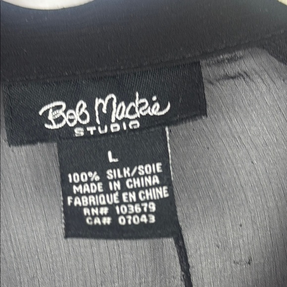 Bob Mackie 100% Silk Classic Black Sheer Blouse with Mandarin Collar Size Large - Picture 3 of 8